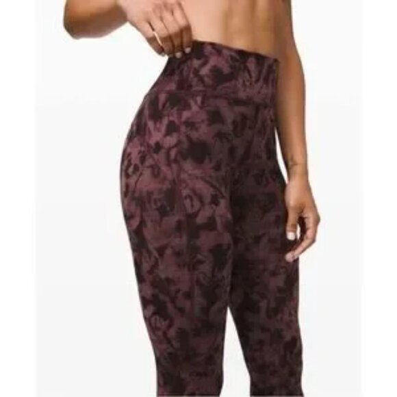 Lululemon In Movement Tight 25" Everlux Dusk Floral Antique Bark Black Size 6 - Picture 2 of 6